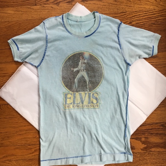 Vintage Tops - Vintage 70s Elvis The King Lives On Iron On Tee